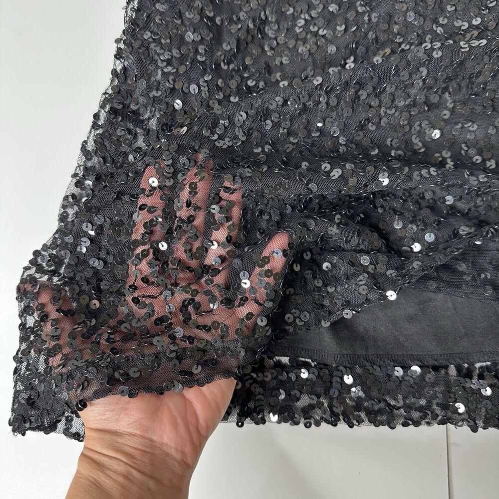 Rue 21 Black Sequin Mini Dress Lined LBD Cocktail Party Glam Event HOCO Sz L - Picture 8 of 14